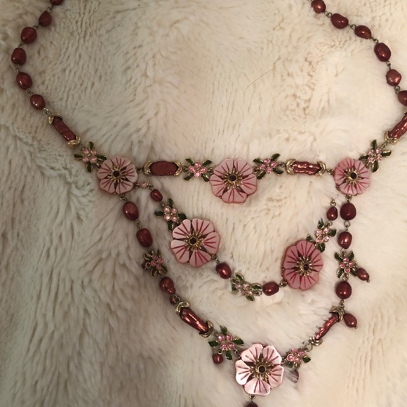 Elder Beerman Fashion Pink Floral Bib Necklace - Picture 4 of 5